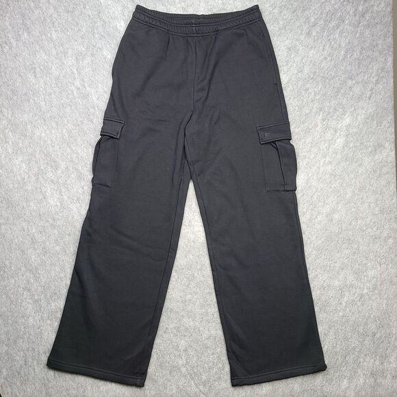 Fabletics Cargo Sweatpants Womens LG L/10‎ Black Cozy Fleece Wide Leg 31" Inseam - Picture 1 of 9